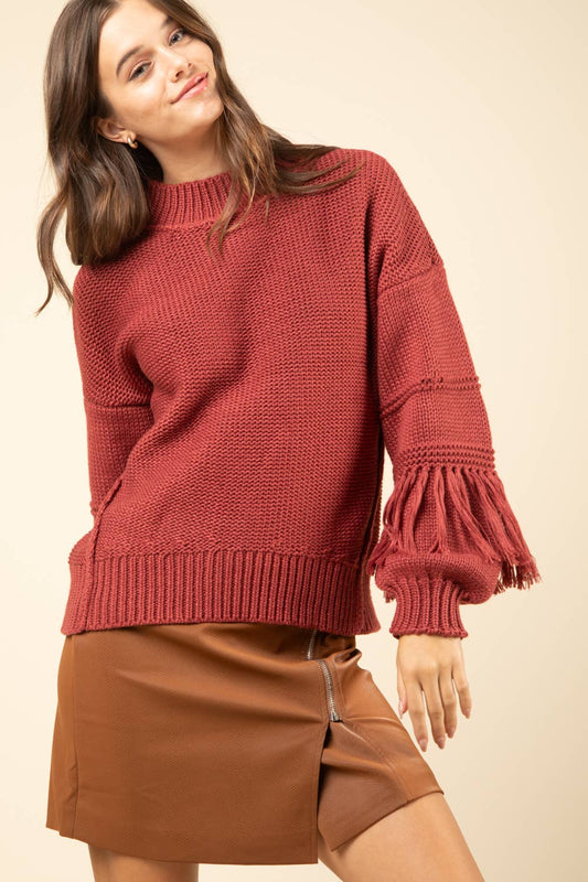 Fringe Sleeve Chunky Cozy Knit Sweater