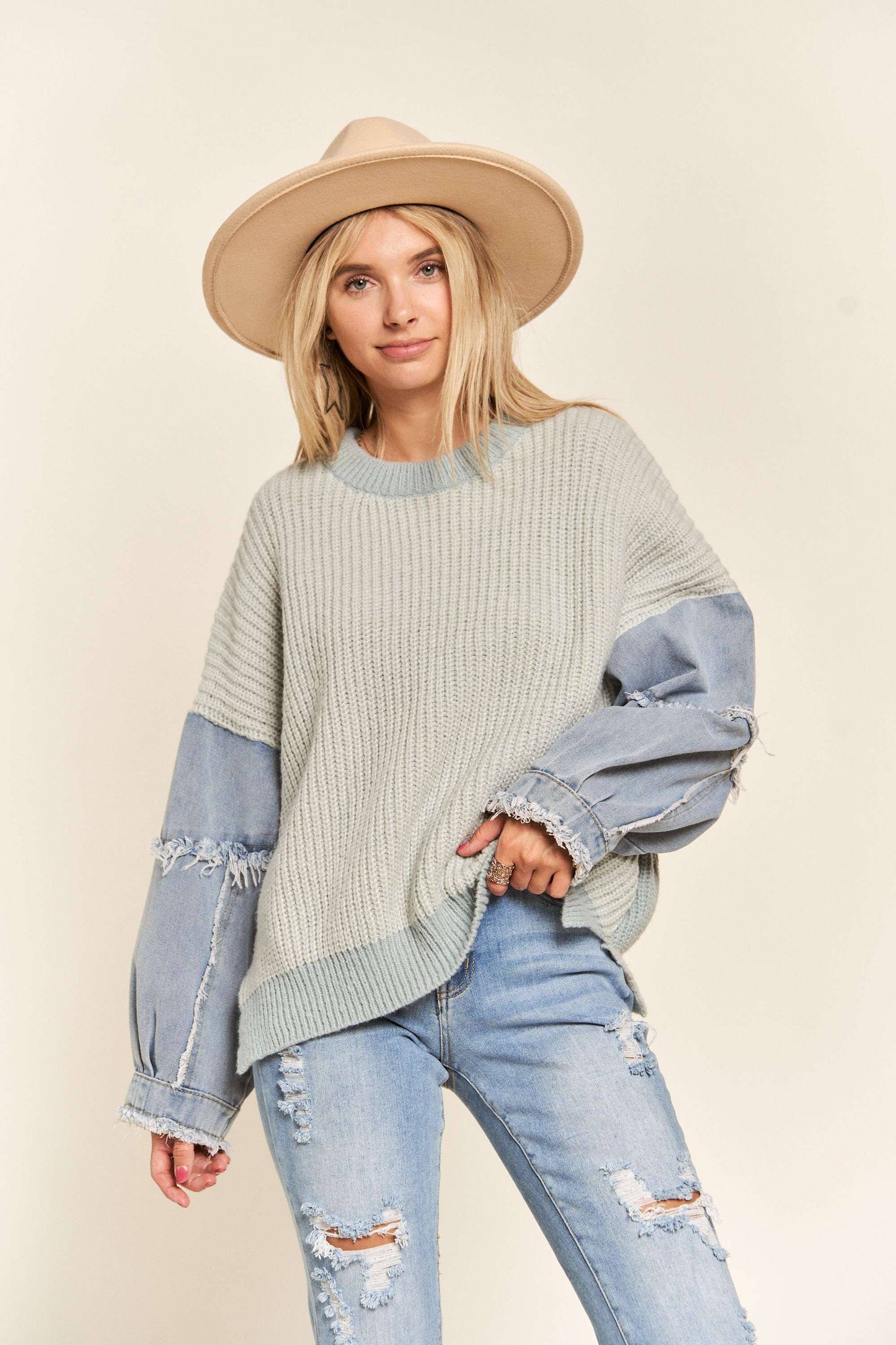 Denim Sleeve Sweater