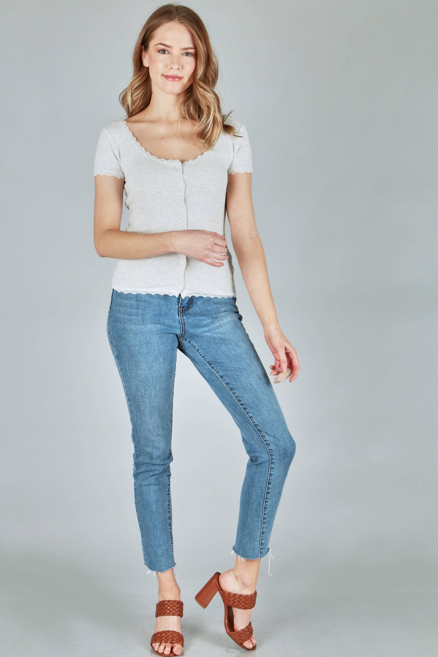 Solid Rib Button Top