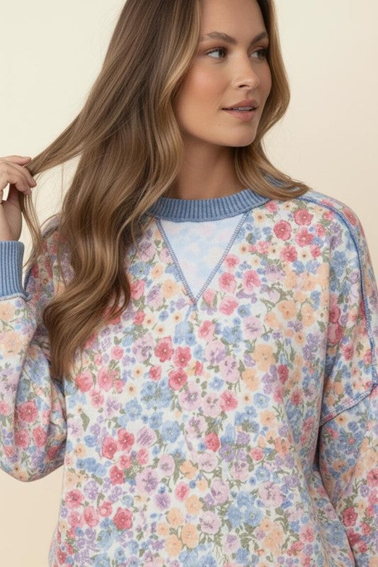Triangle Oversized Long Sleeve Floral Top
