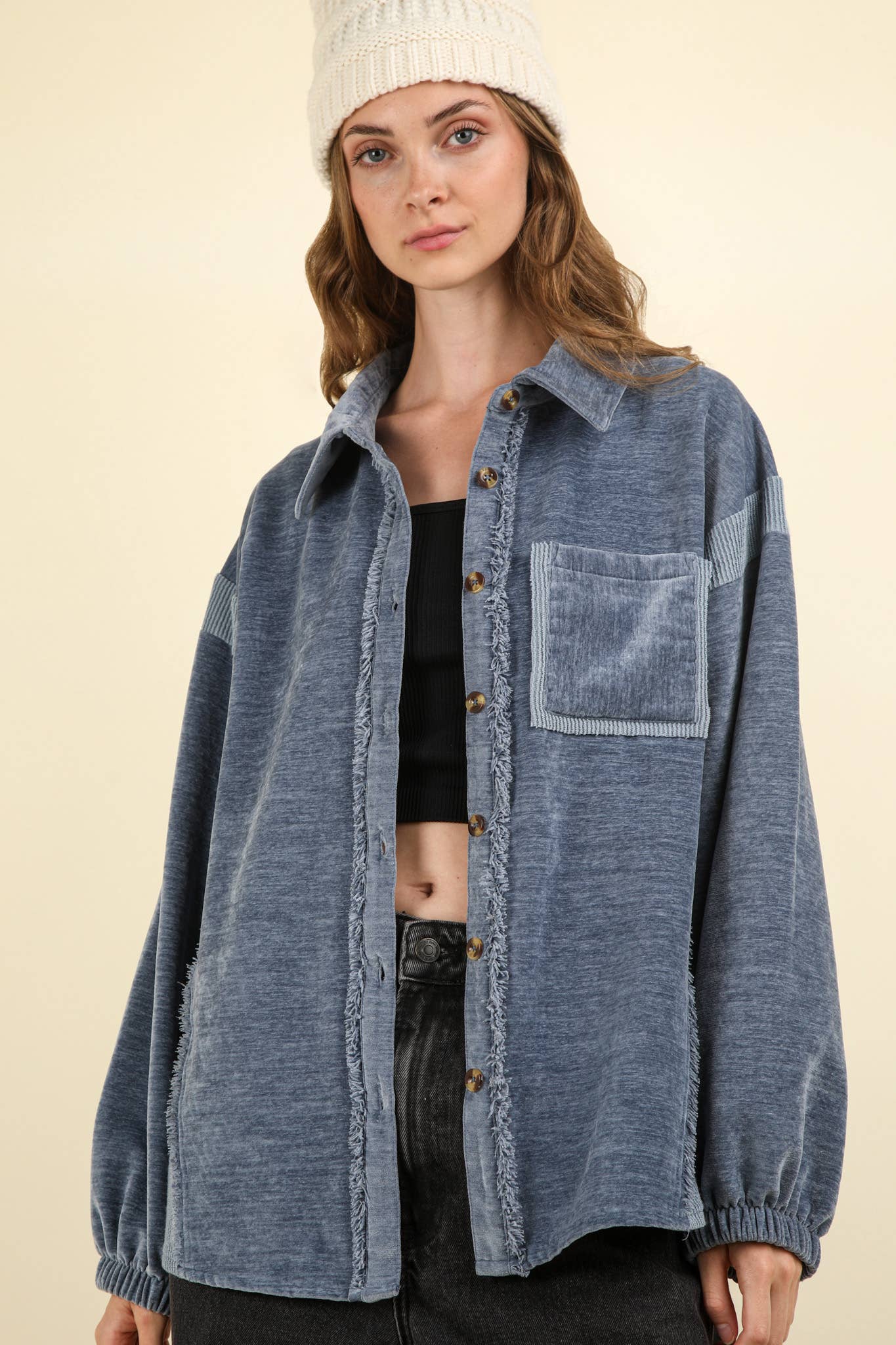 Mixed Media Button Down Cozy Shacket Jacket – Grizzly Rose Co