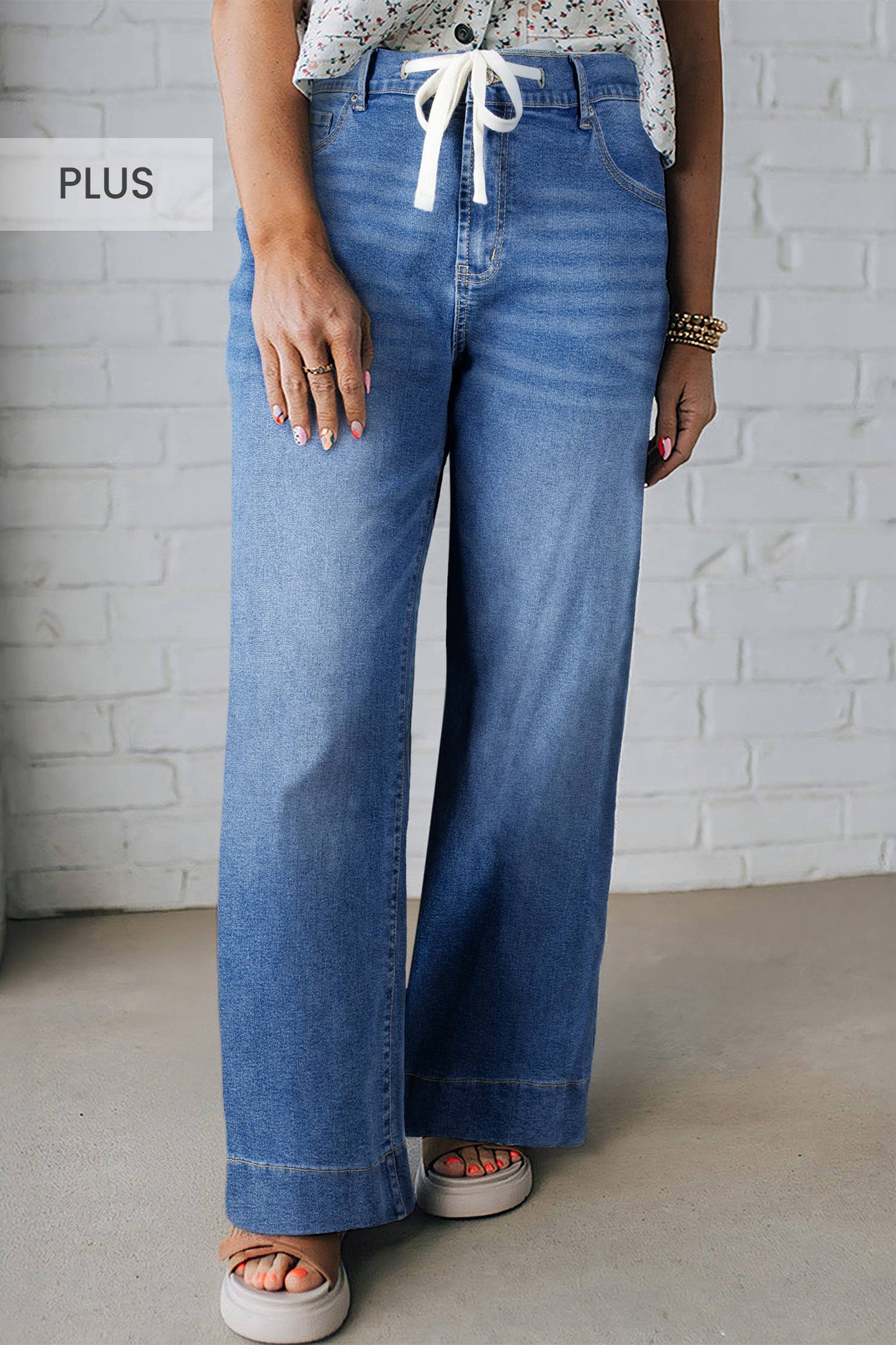 Acid Wash Contrast Pull On Jeans