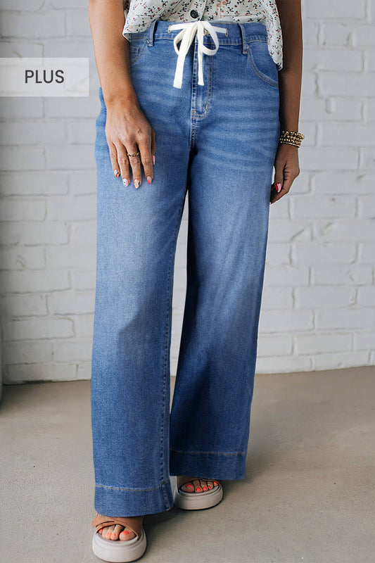 Acid Wash Contrast Lace-up  Jeans