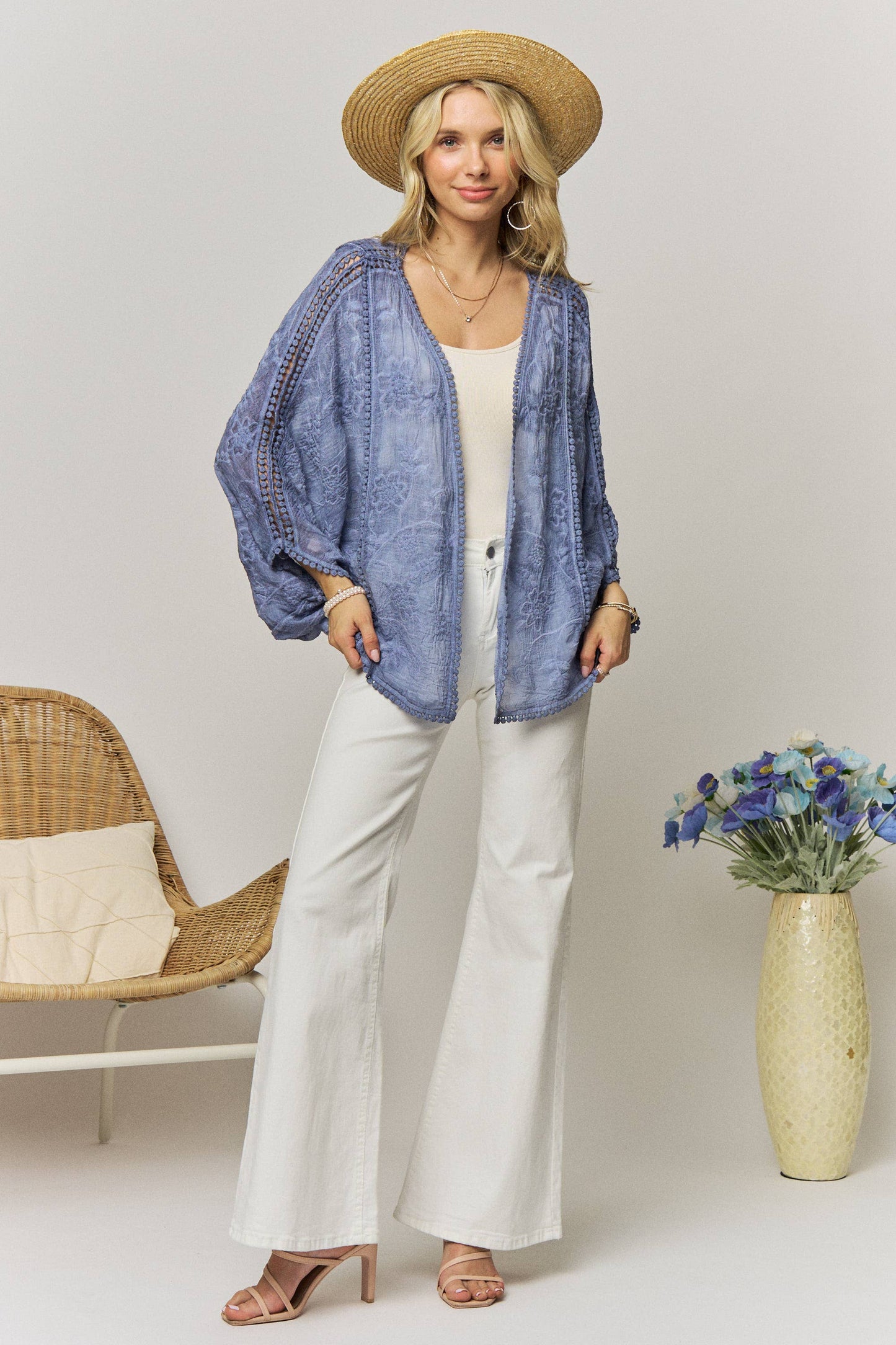 Floral Embroidered Kimono Cardigan