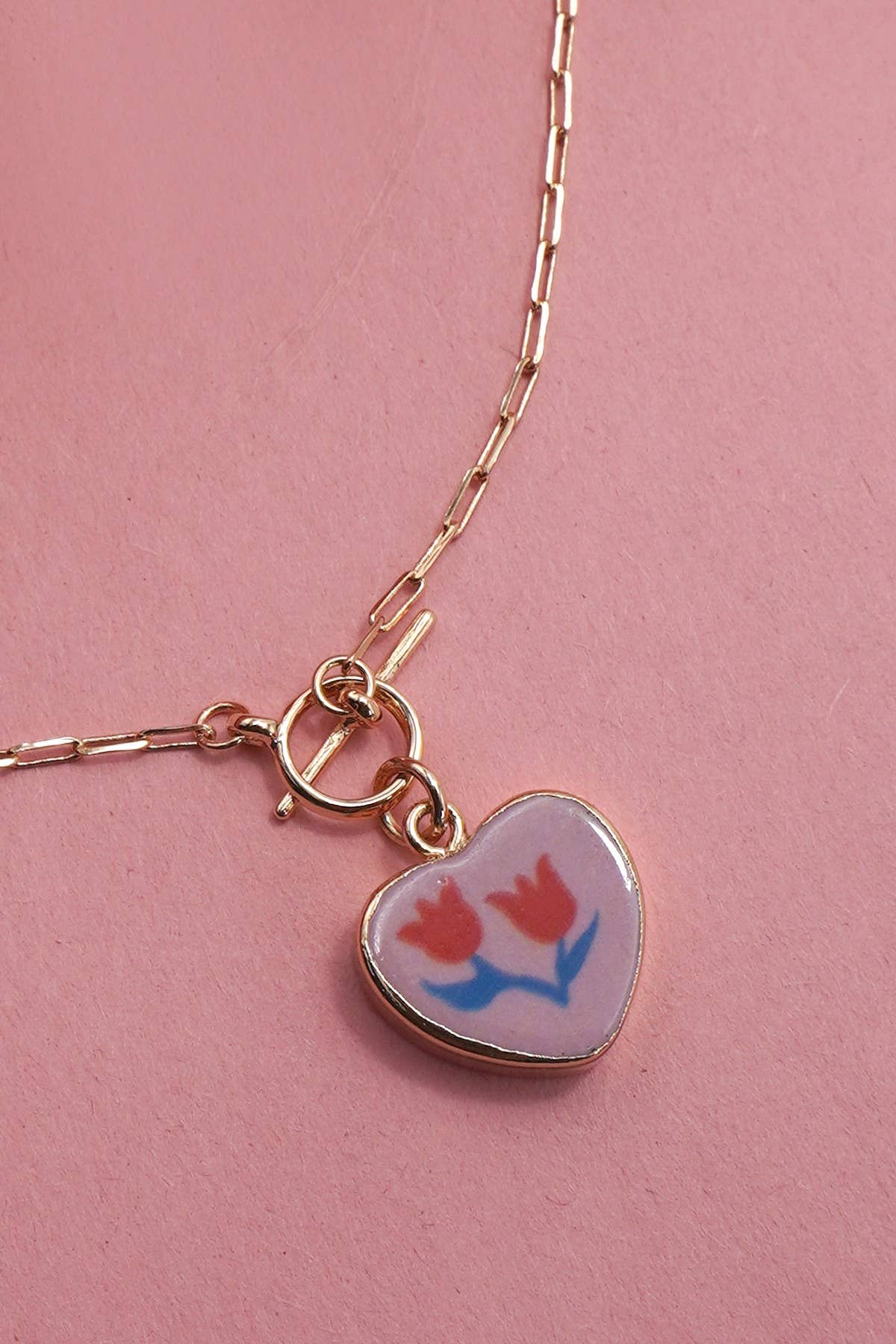 Flower Heart Charm Necklace