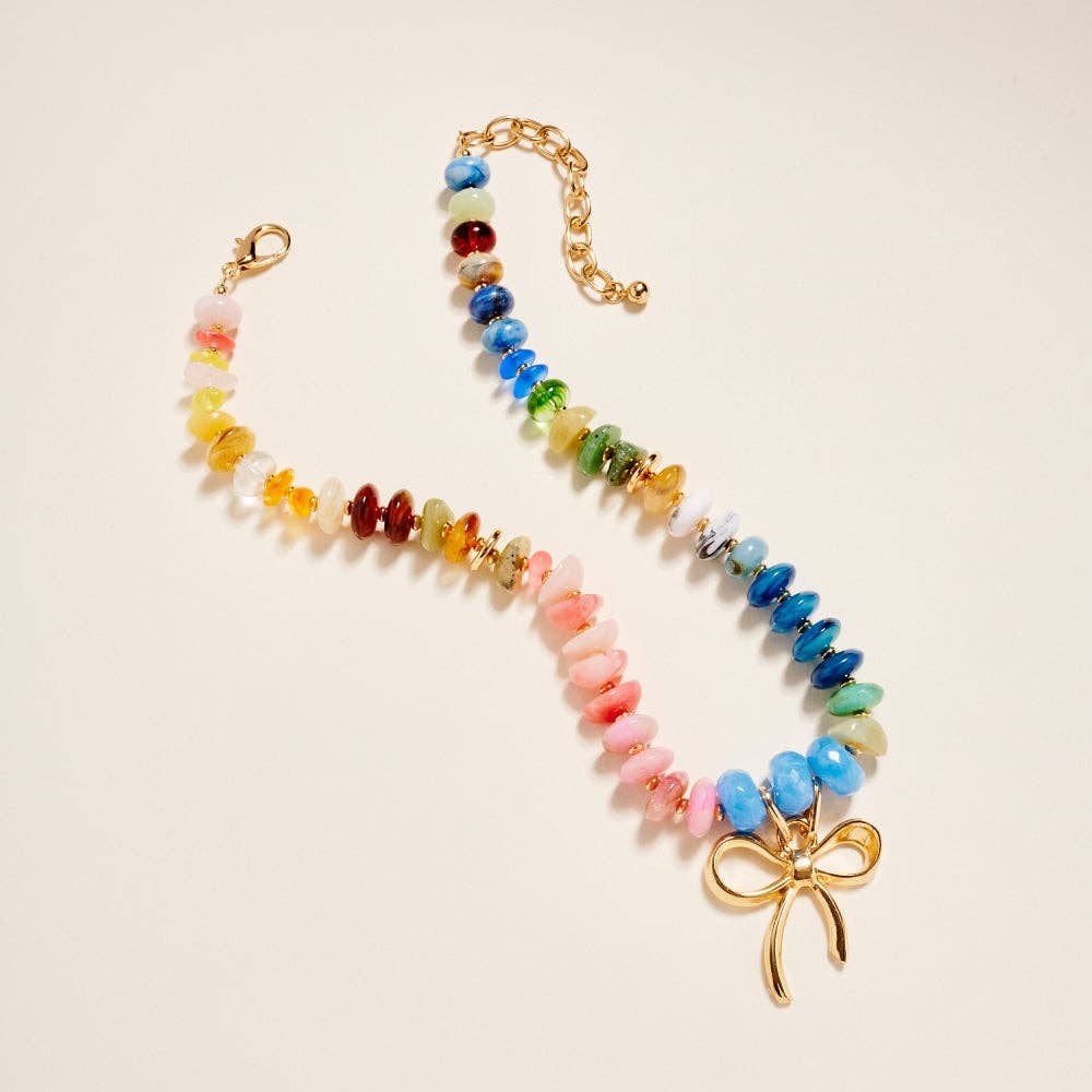 Resin Bead Bow Pendant Necklace