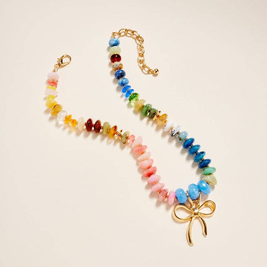 Resin Bead Bow Pendant Necklace