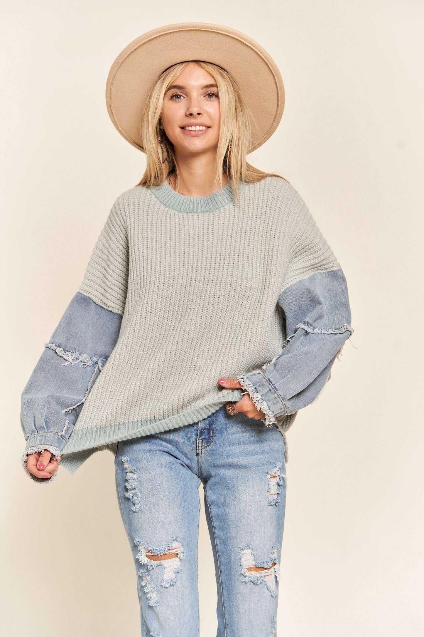Denim Sleeve Sweater