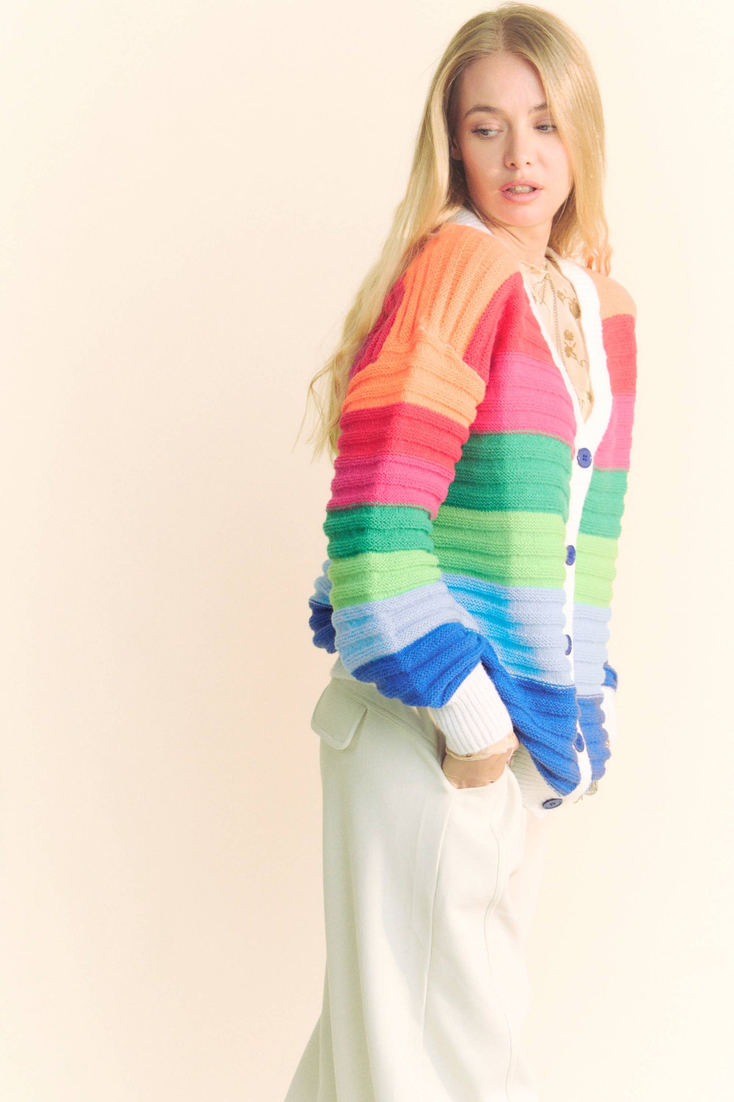 Striped Button Front Cardigan