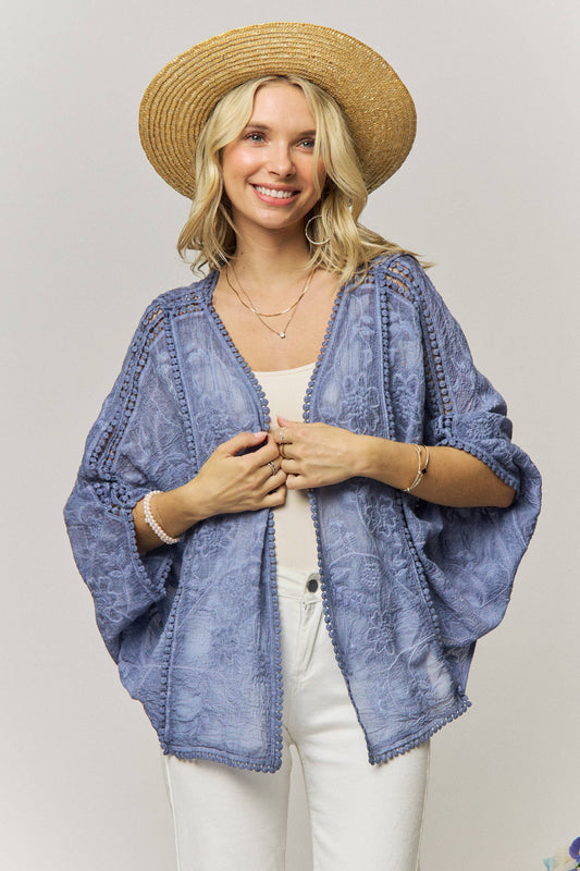 Floral Embroidered Kimono Cardigan