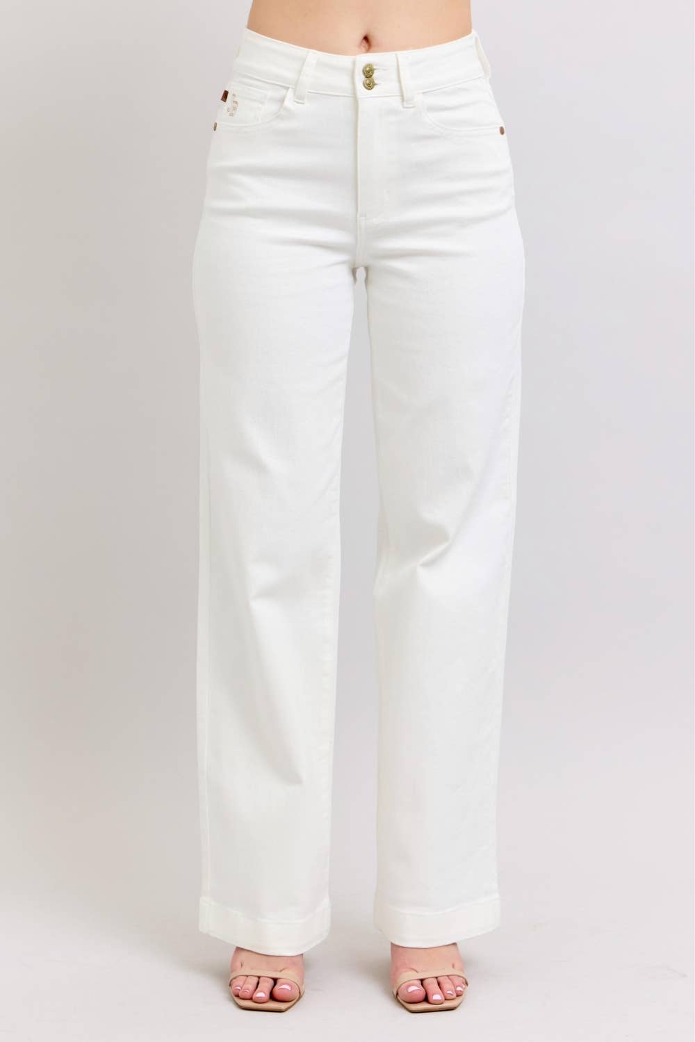 The Double Button White Trouser by Judy Blue