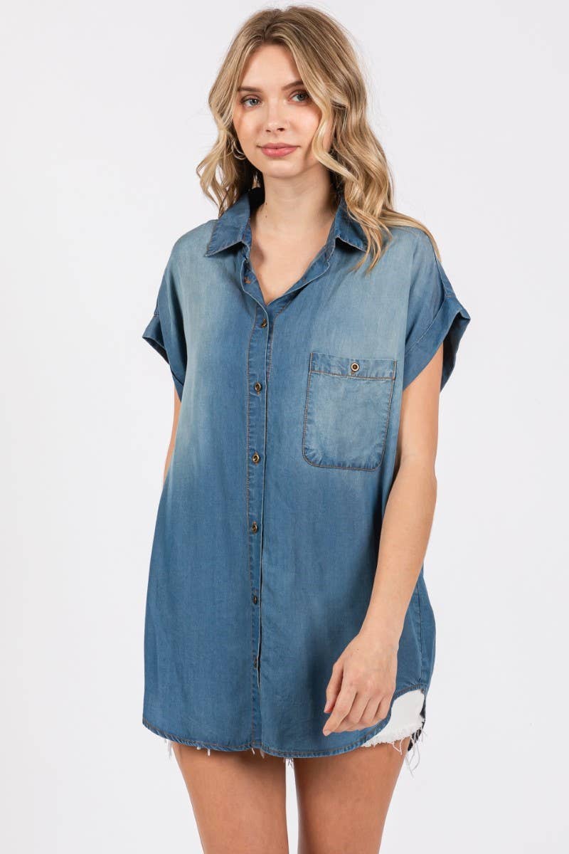 Washed Roll Up Short Sleeve Shirt
