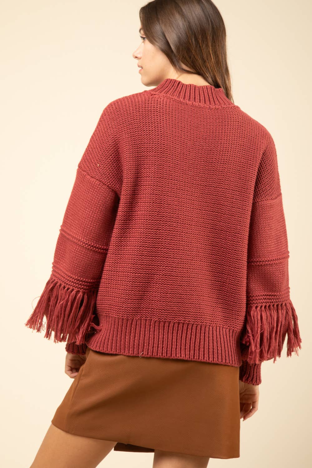 Fringe Sleeve Chunky Cozy Knit Sweater