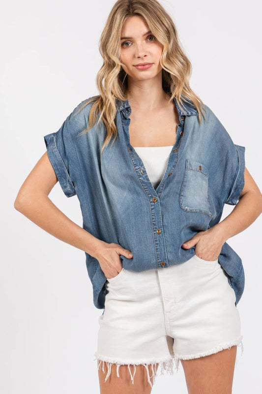 Washed Roll Up Short Sleeve Shirt