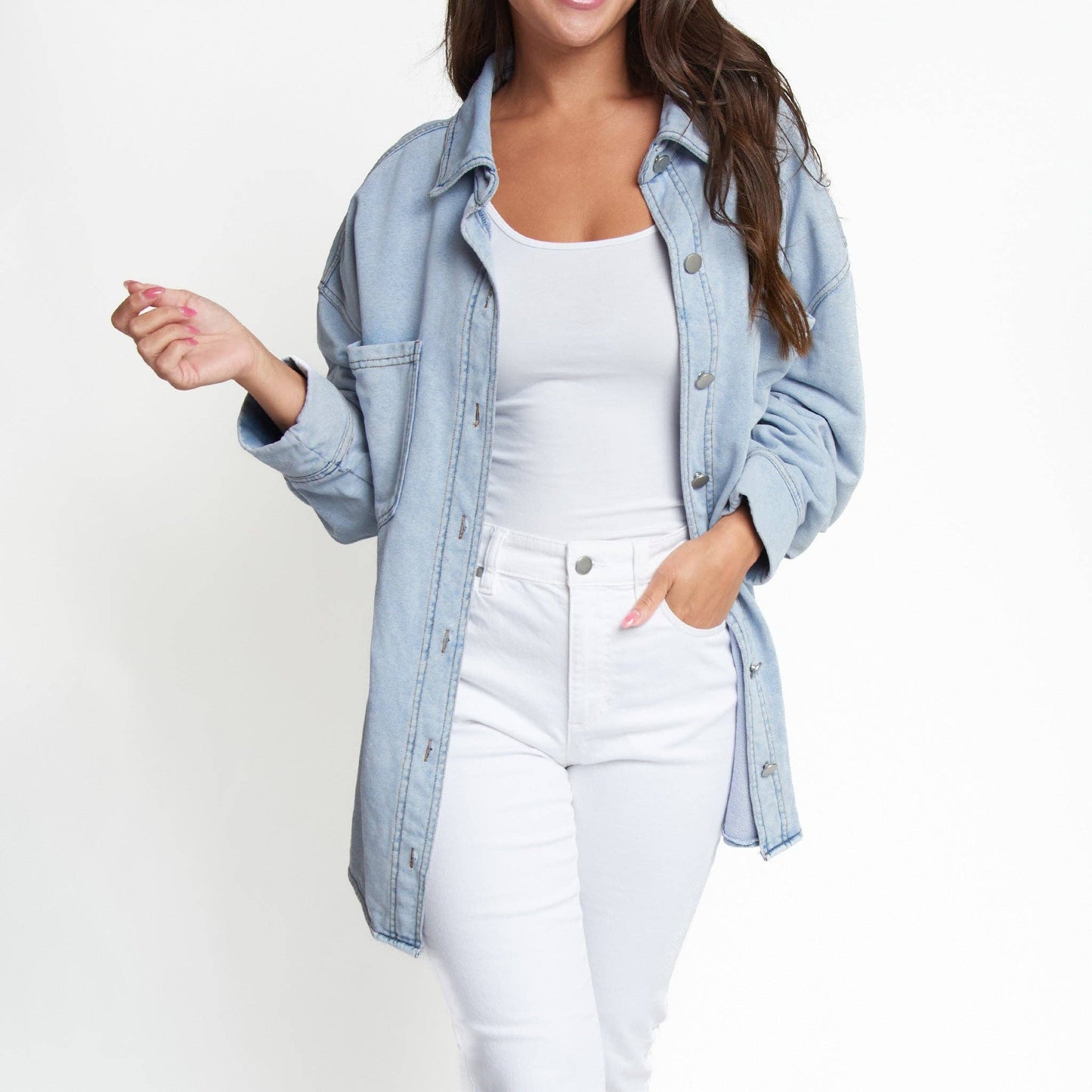 Lyssa Long Sleeve Button Down Terrycloth Shacket