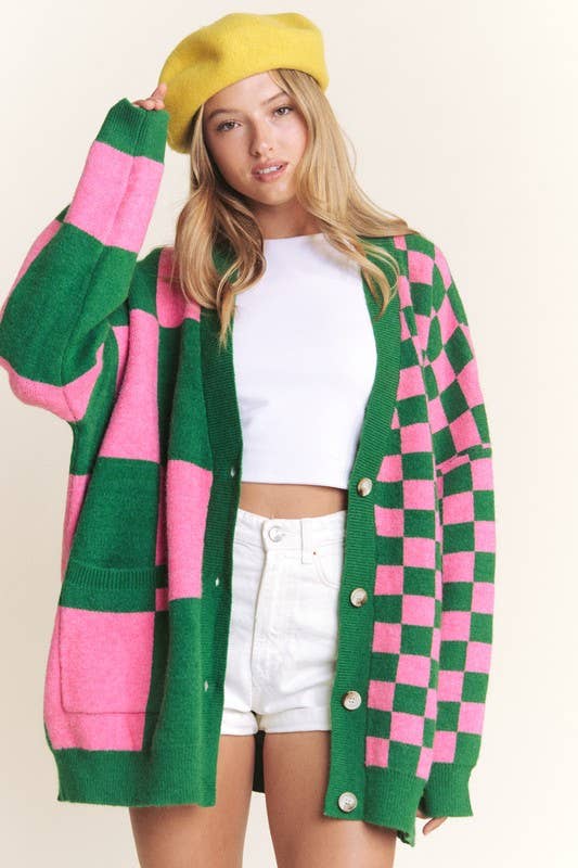 Checkered Oversized Cardigan