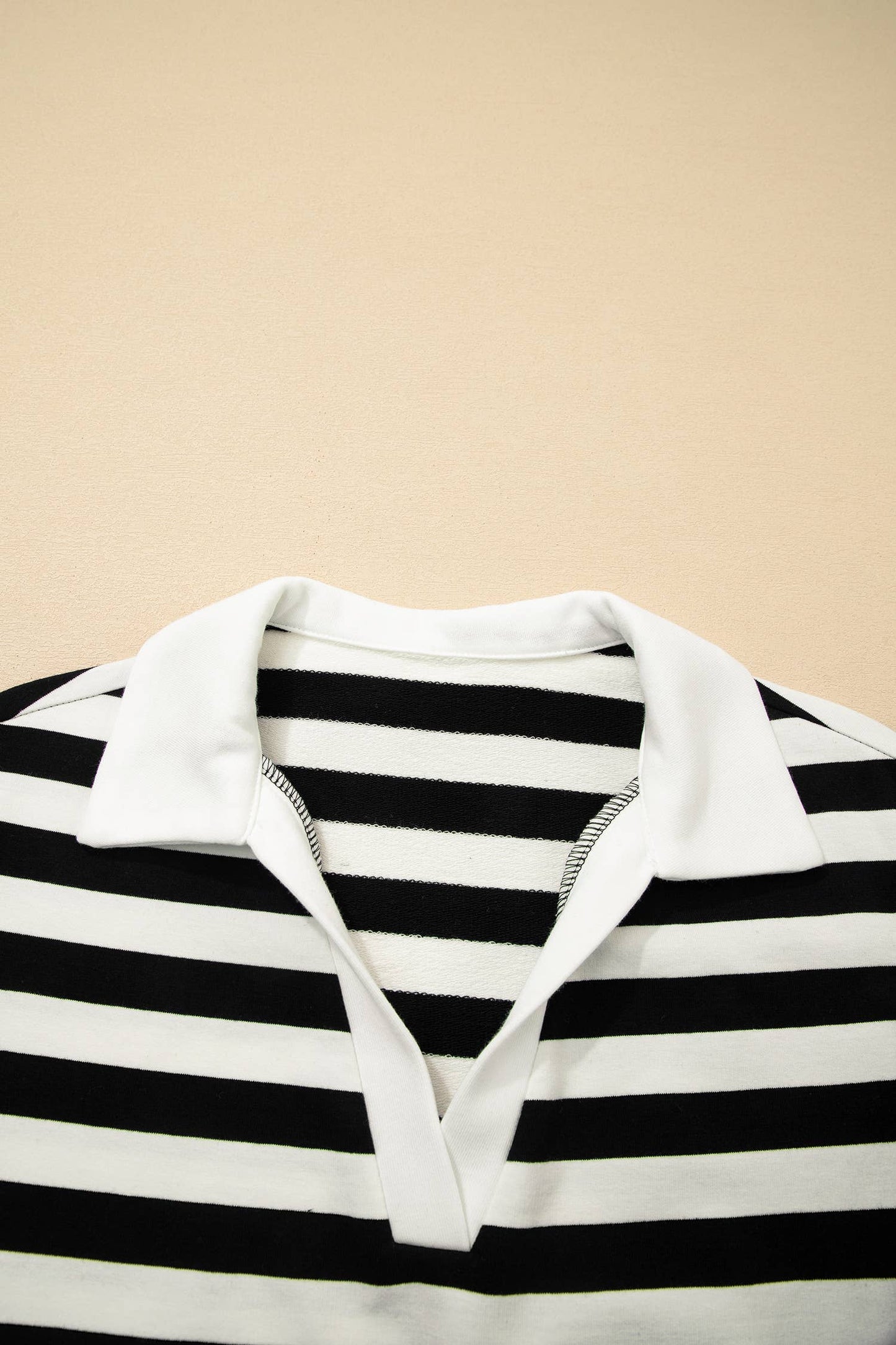 Stripe Collar V Neck Ruffled Short Sleeve Blouse