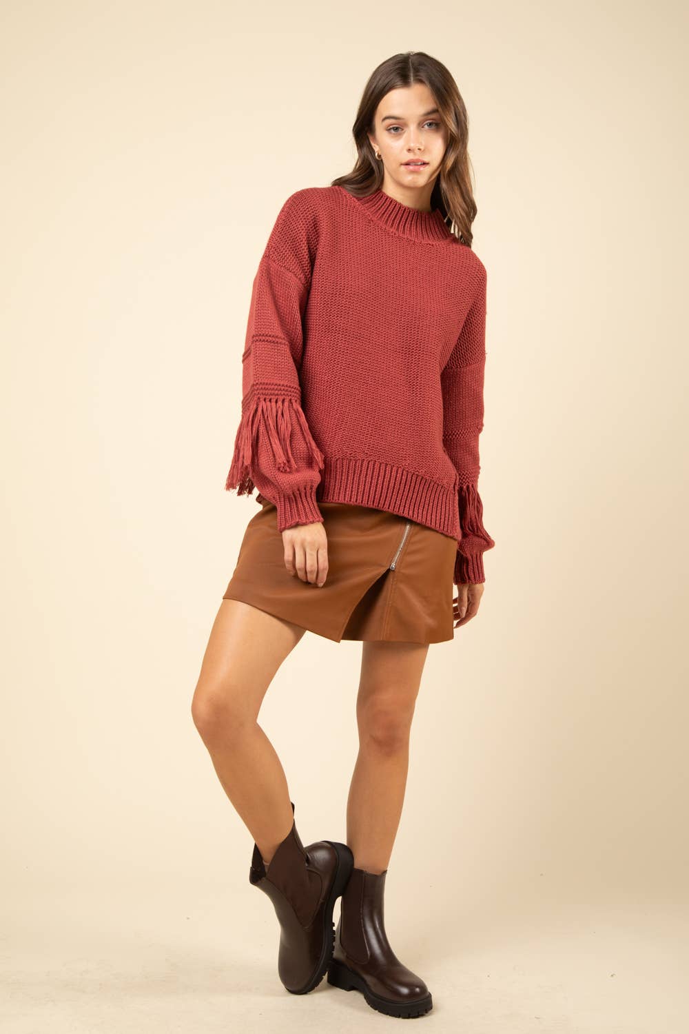 Fringe Sleeve Chunky Cozy Knit Sweater