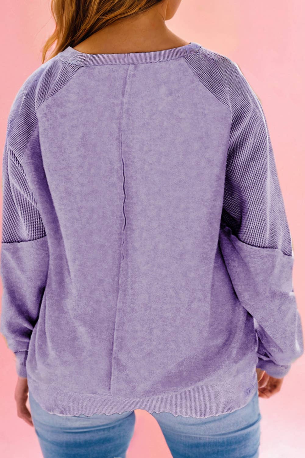 Patchwork Frilled Trim Pullover Sweatshirt