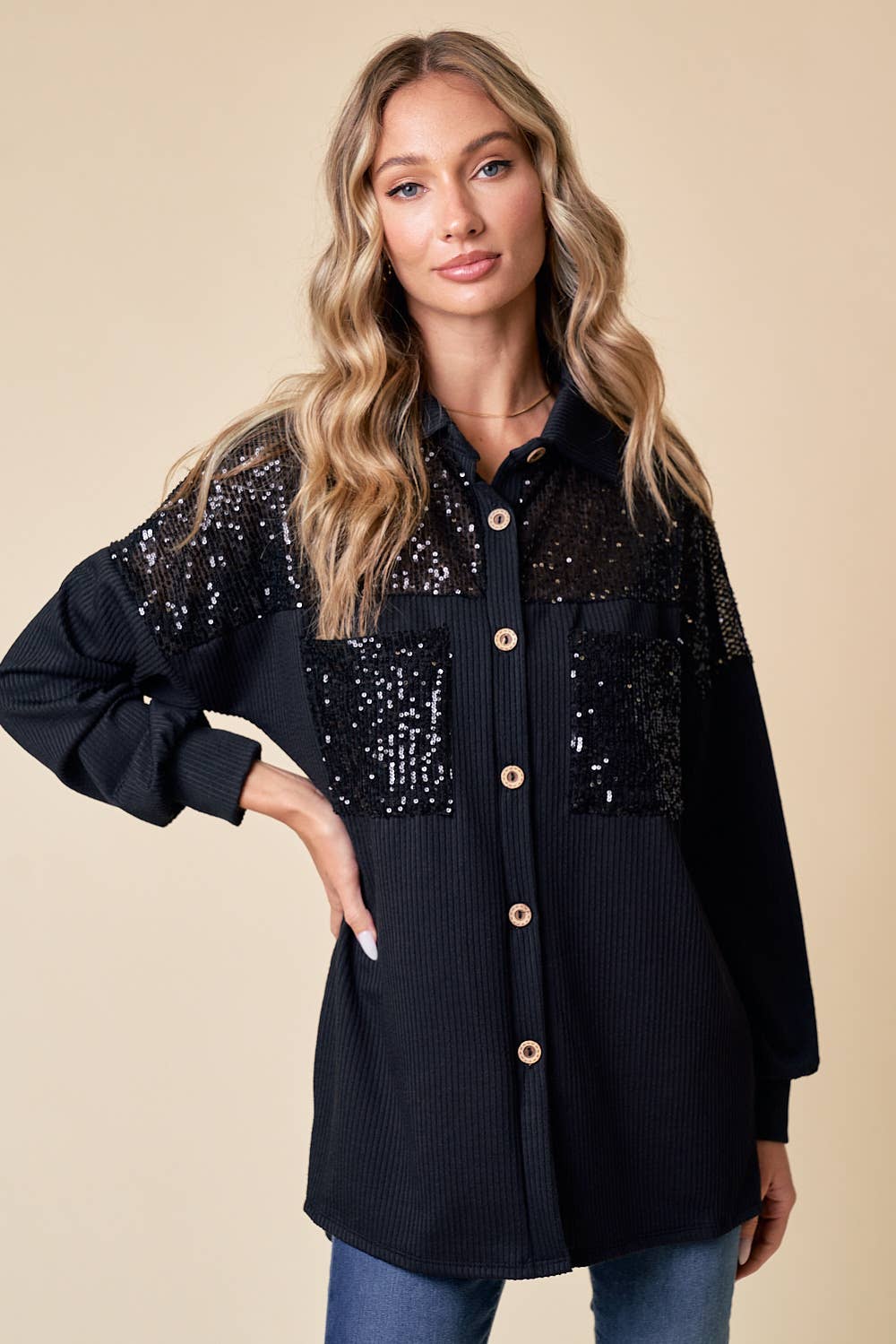 Sparkles All The Way Ribbed Shacket