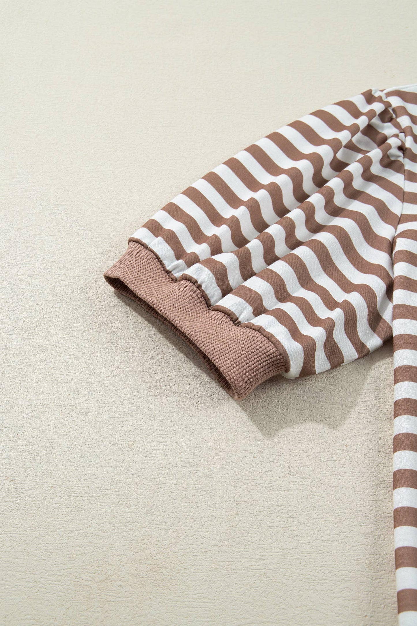Brown Striped Short Bubble Sleeve Top with Banded Bottom