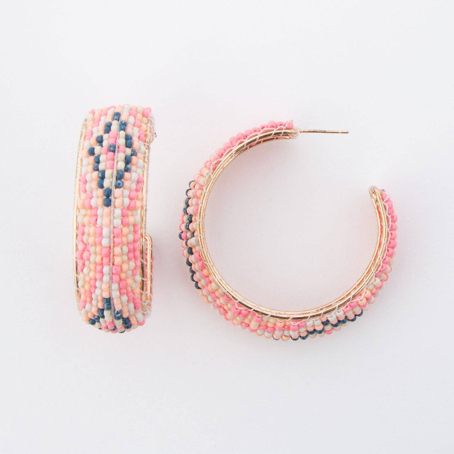 Multi-Color Beaded C Hoop Earrings