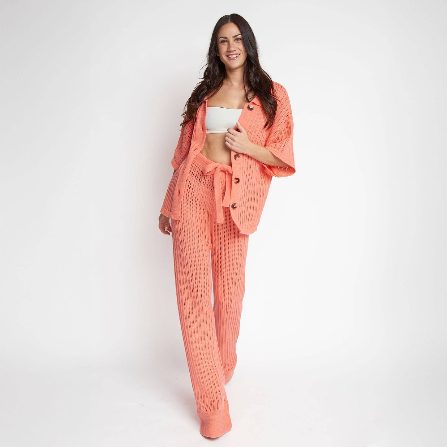 Catalina Knit Half Sleeve Button Up Top