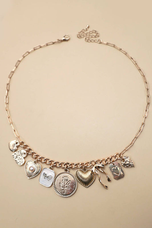Charm Necklace - Cluster Bow Heart Pearl