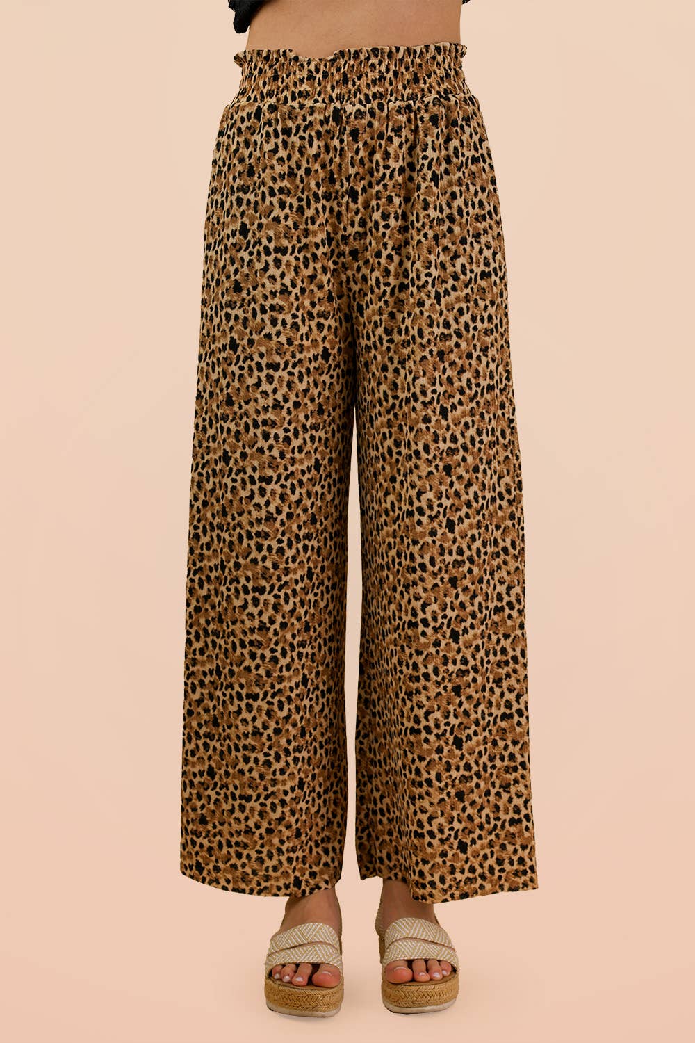 Wide Leg Leopard Pleated Comfy Pants