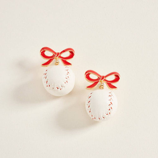 Baseball Bow Drop Post Earrings