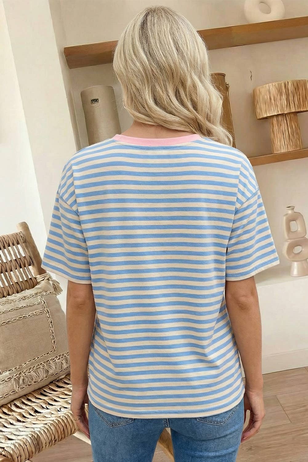 Stripe Contrast Crew Neck Tee