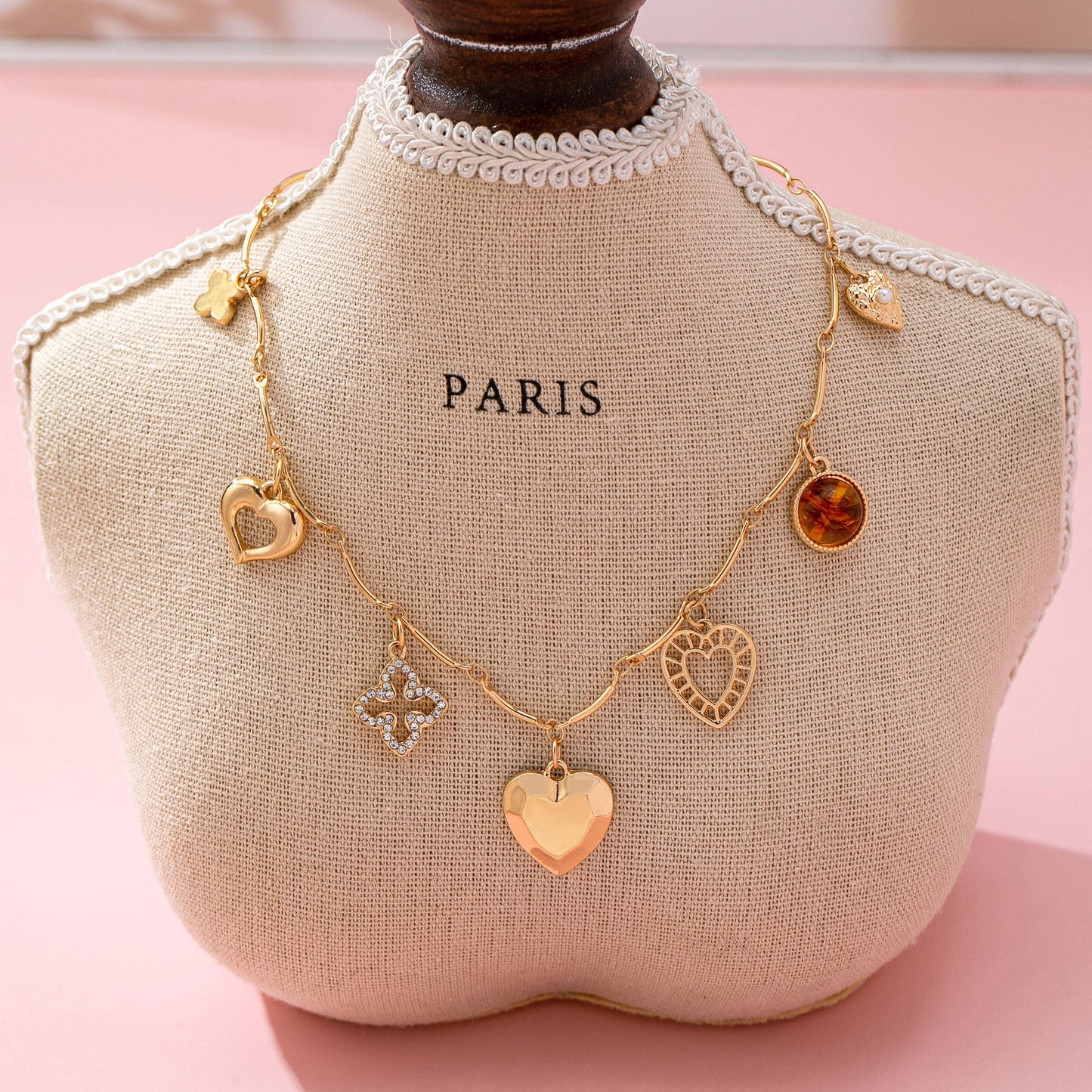 Heart and Clover Charm Necklace