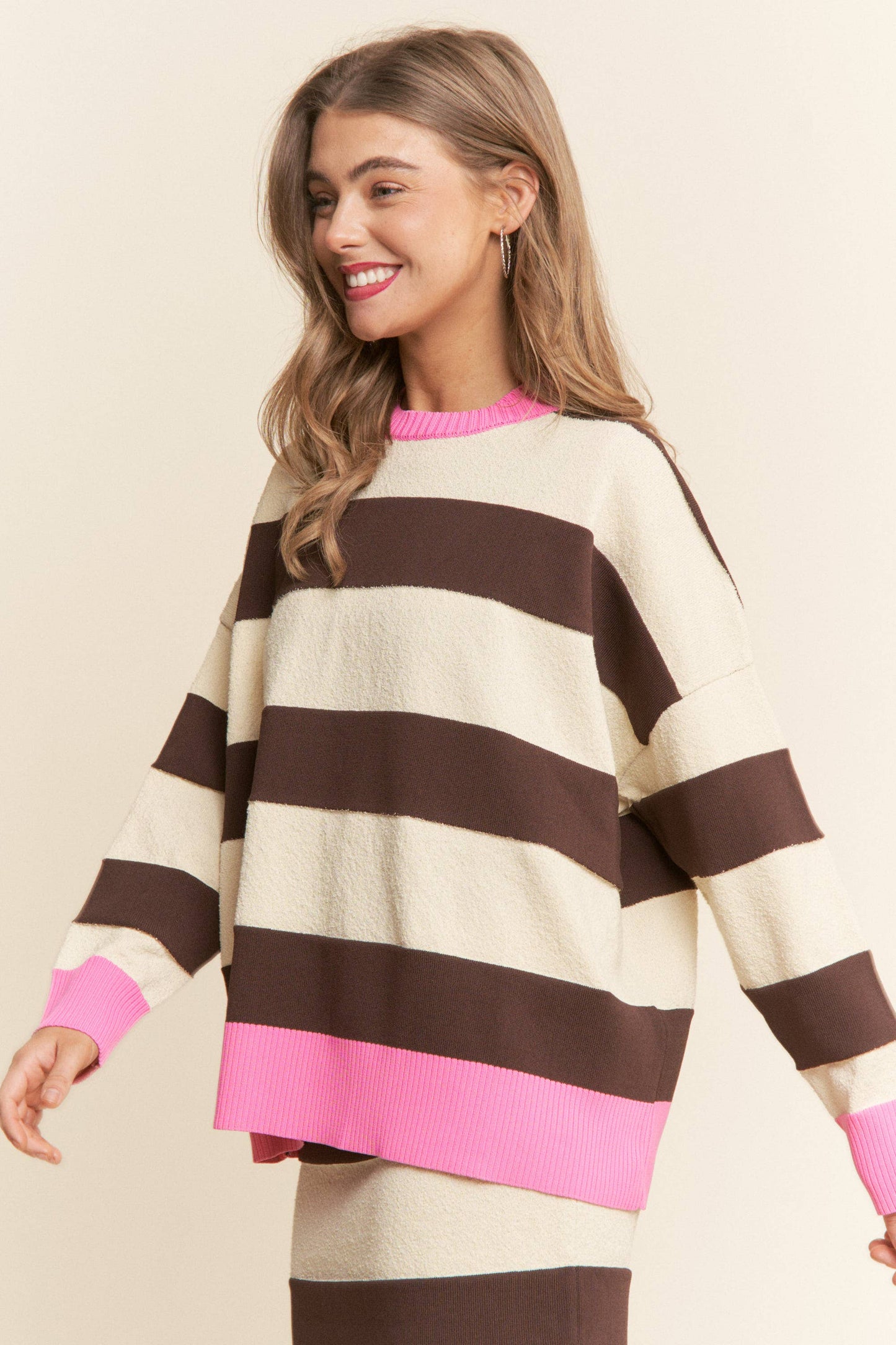 Striped Soft Knit Long Sleeve Sweater