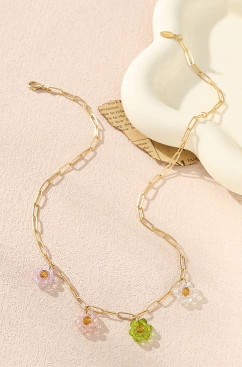 Glass Beaded Flower Necklace
