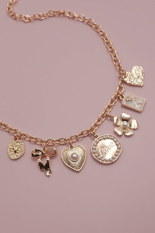 Charm Necklace:love, bow, and flower