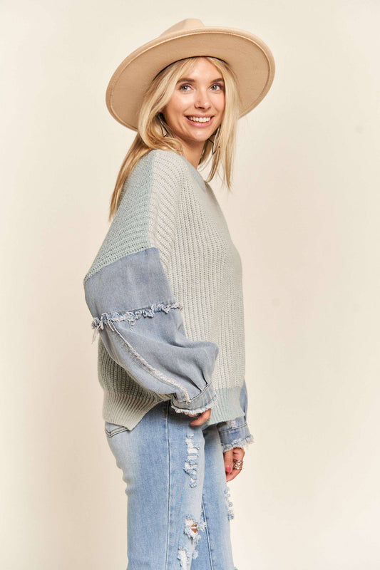 Denim Sleeve Sweater
