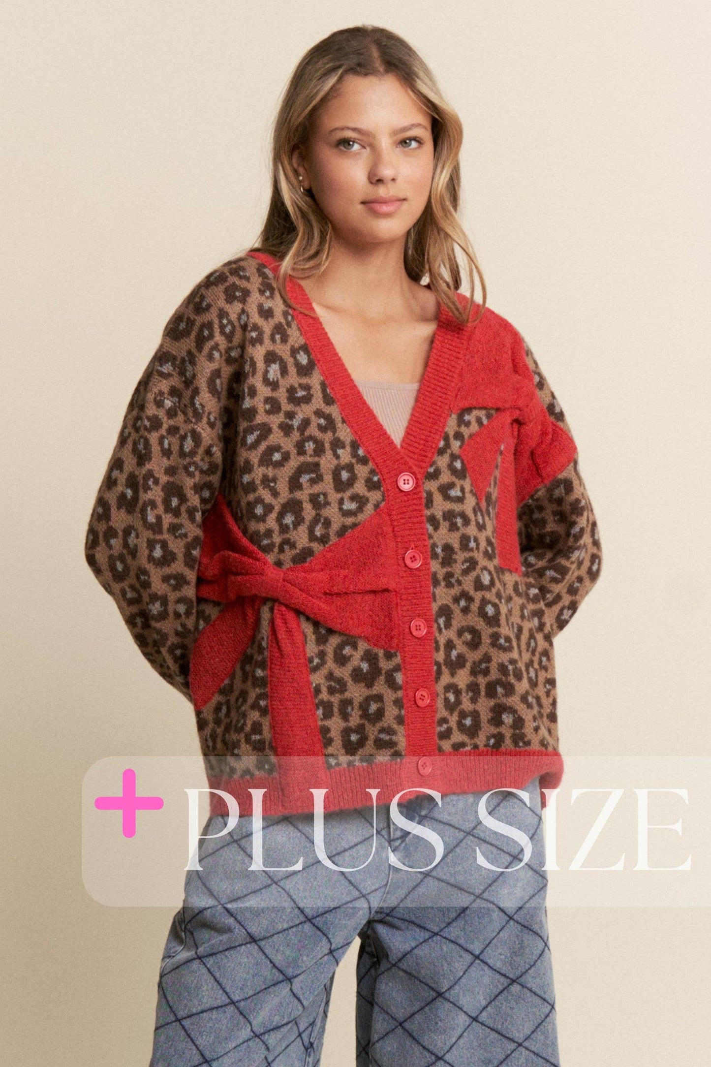 Cheetah Print Red Bow Cardigan