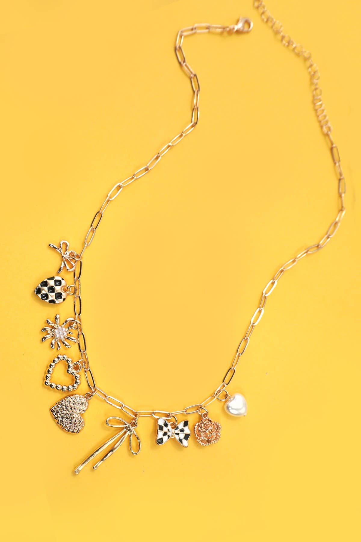 Checkered Heart Charm Necklace