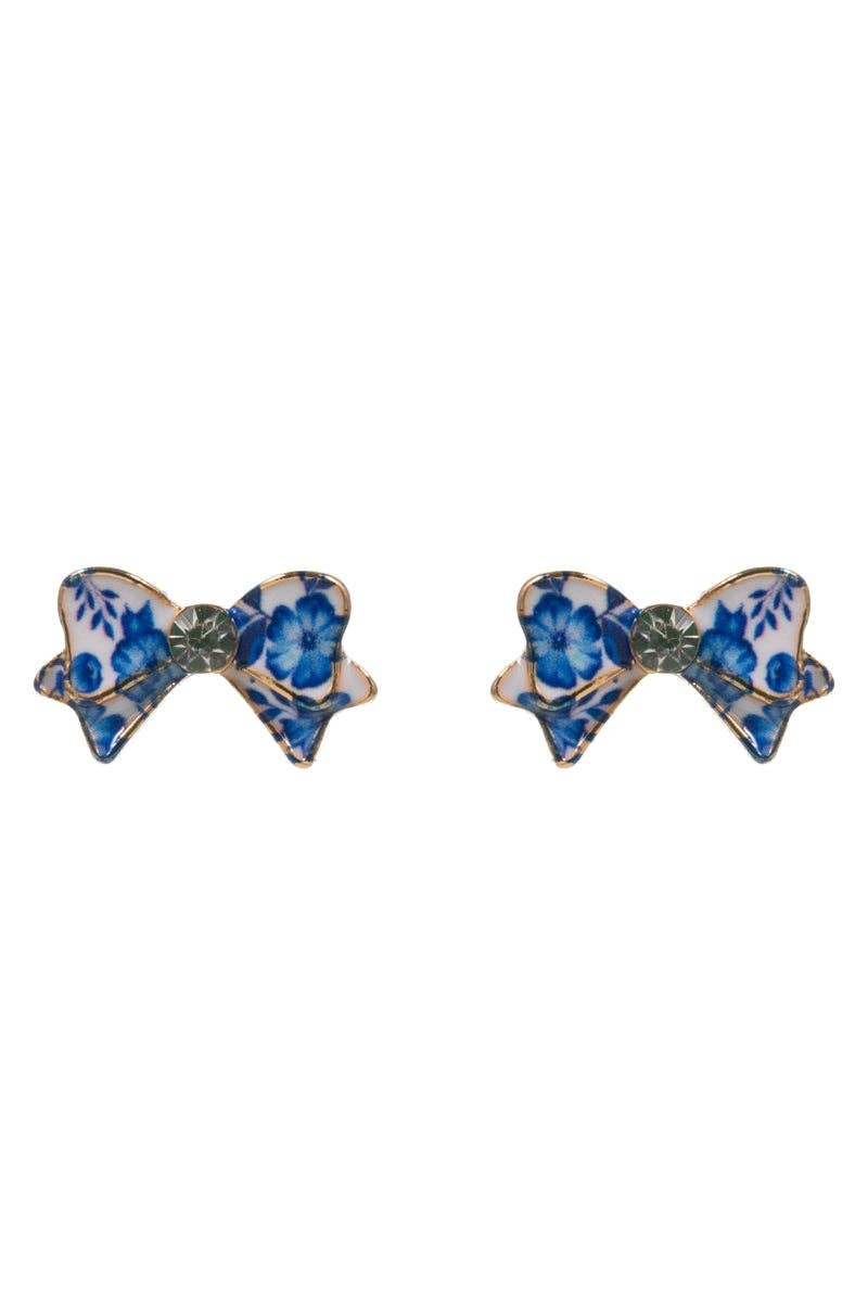 Flower Print Enamel Bow Earrings