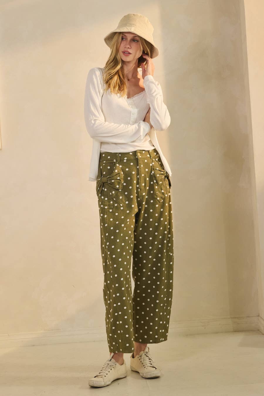 High-Rise Polka Dot Printed Denim Pants by Oddi