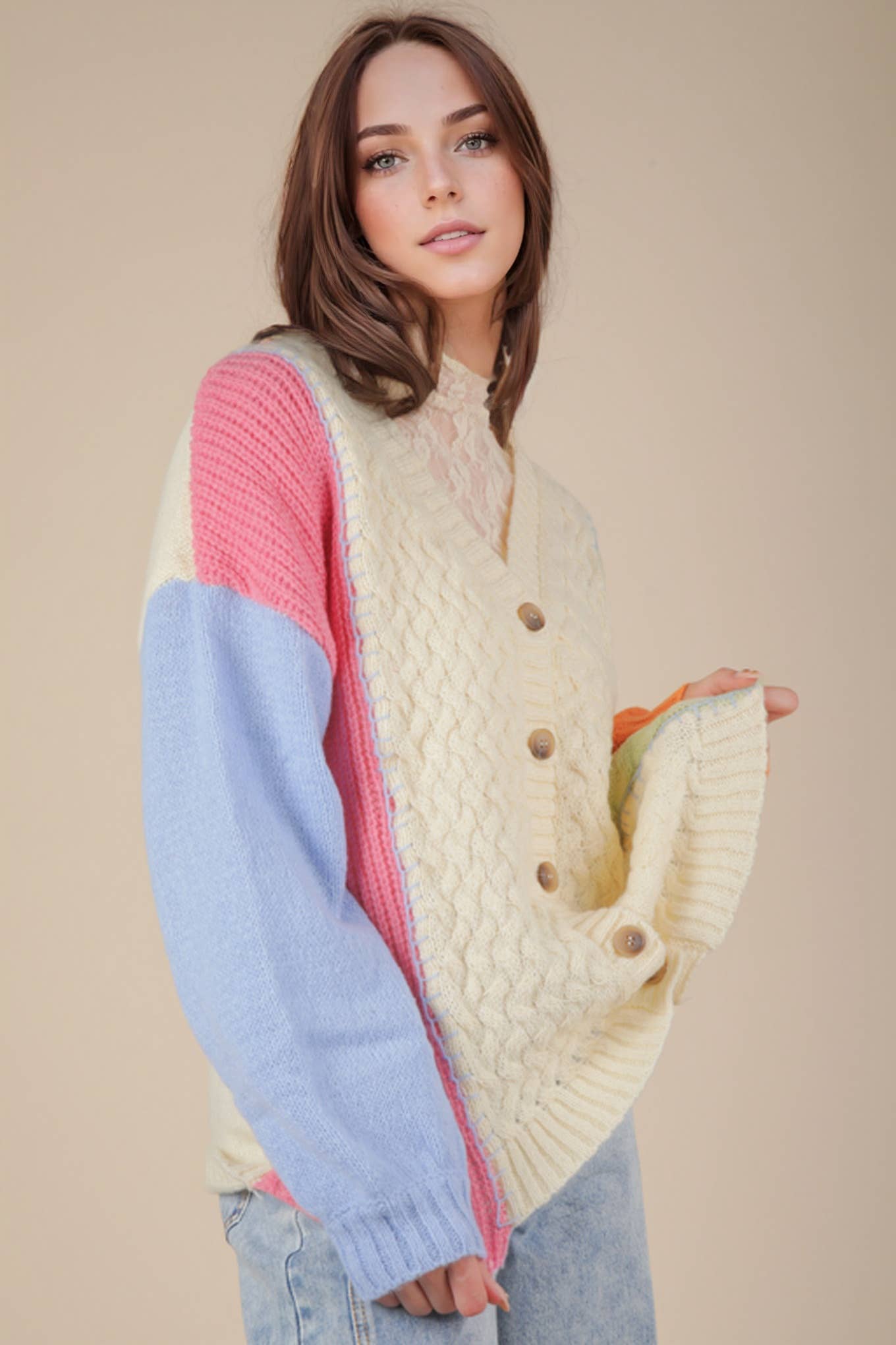 Color Block Sweater Cardigan