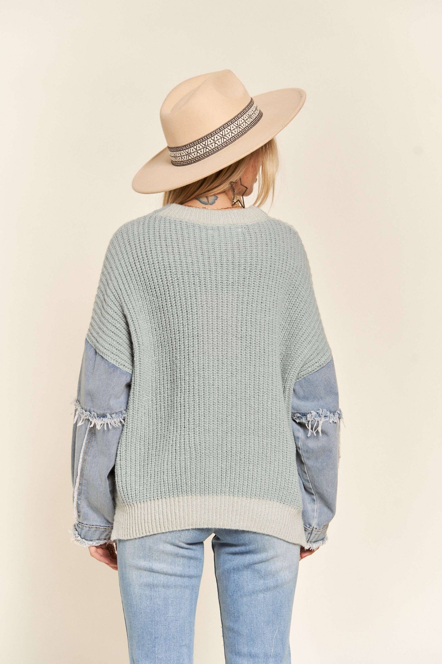 Denim Sleeve Sweater