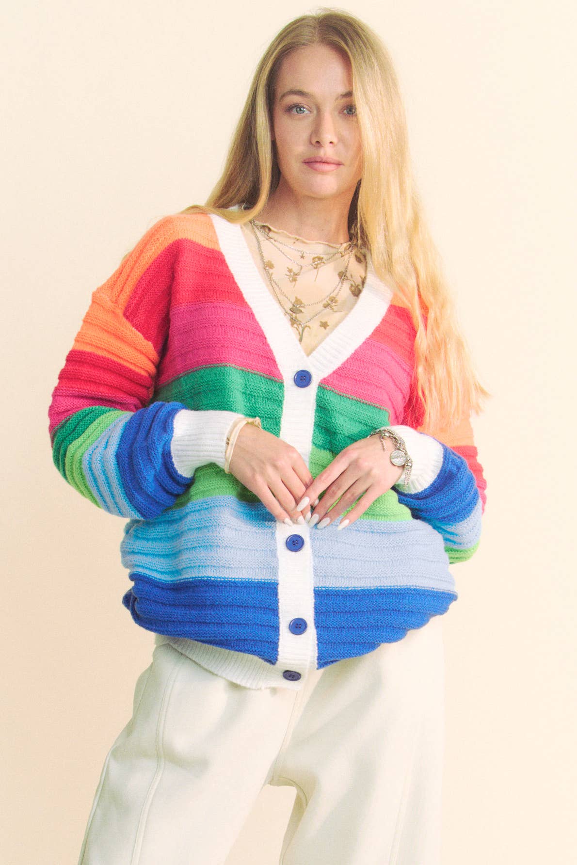 Striped Button Front Cardigan