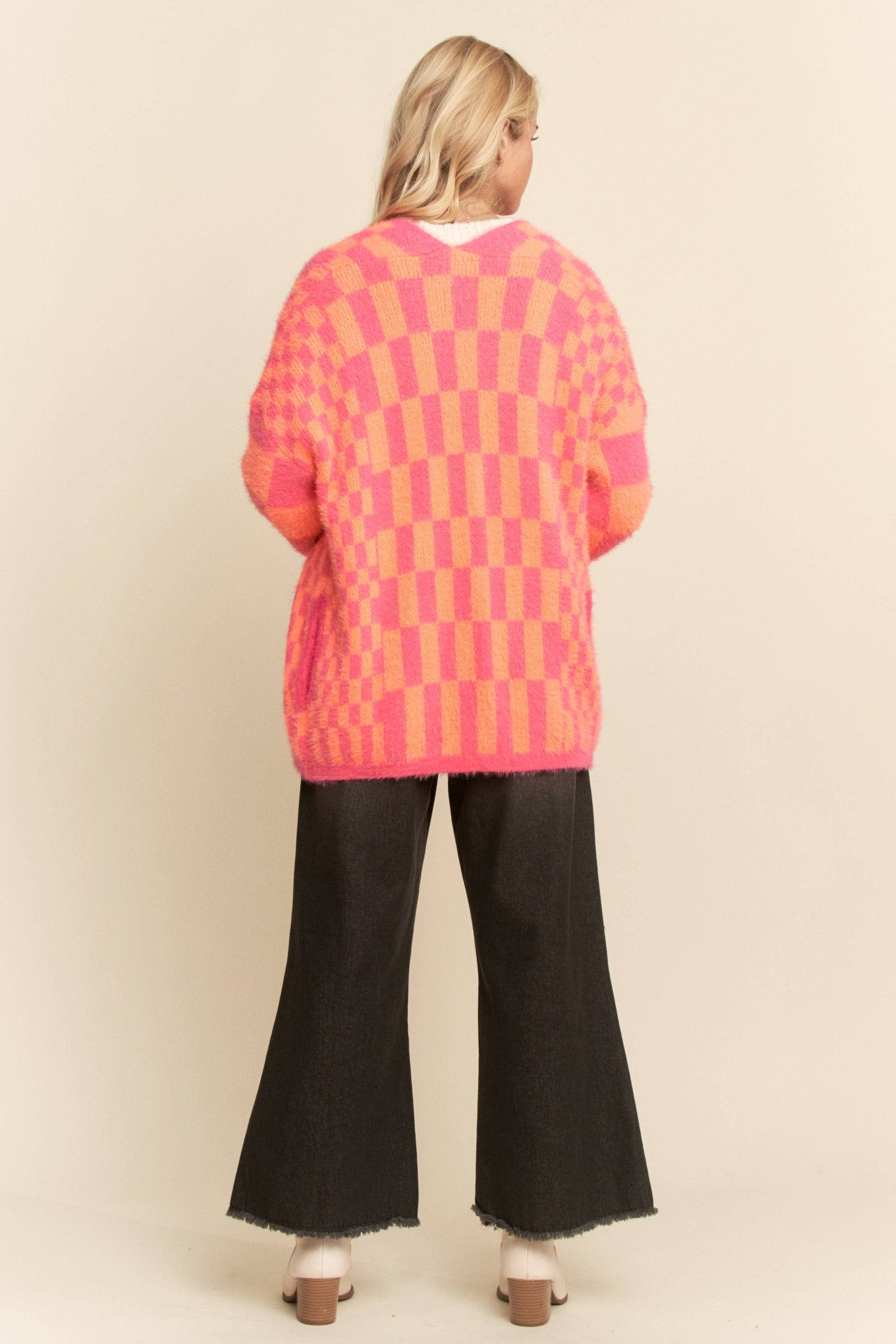 Pink and Orange Checkered Cardigan