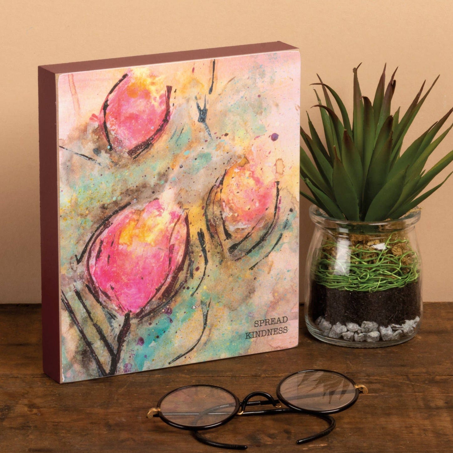 Floral Spread Kindness Block Sign