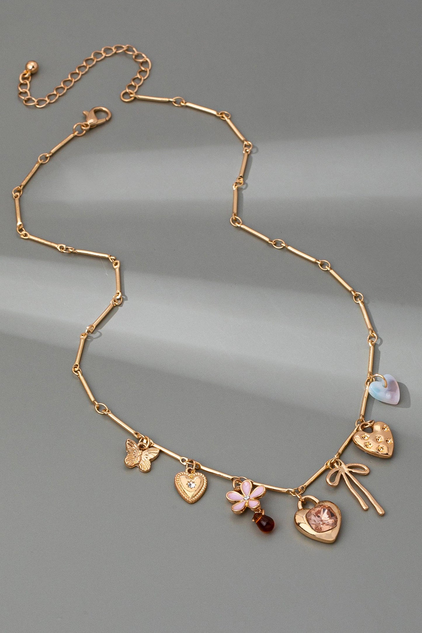 Charm Necklace-Hearts, Flower, Bow, Butterfly