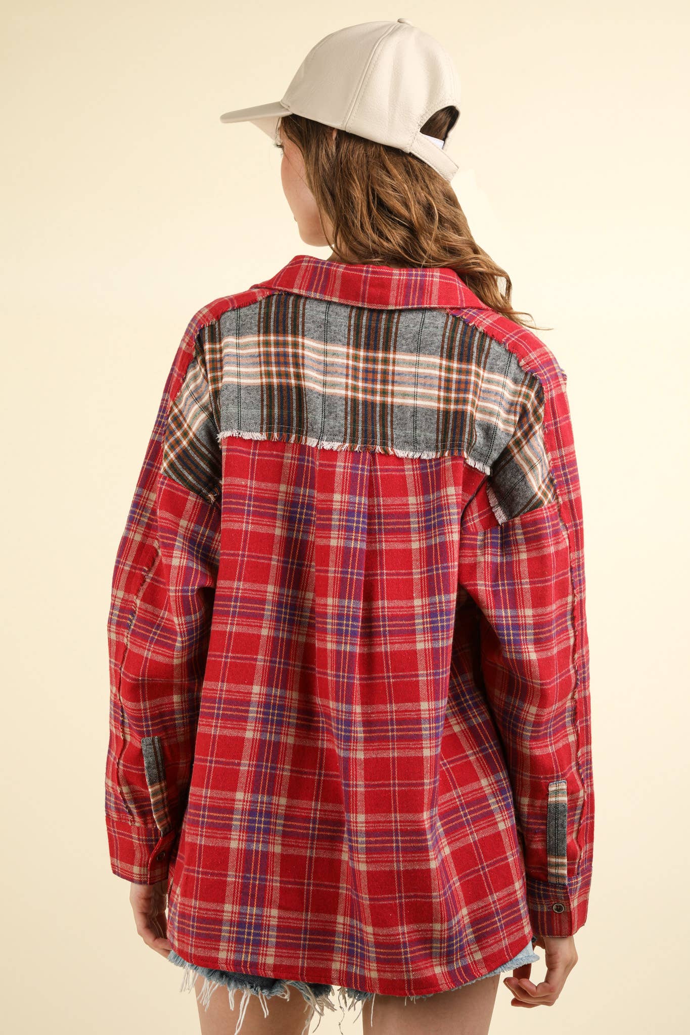 Contrast Plaid Detail Casual Shirt Top