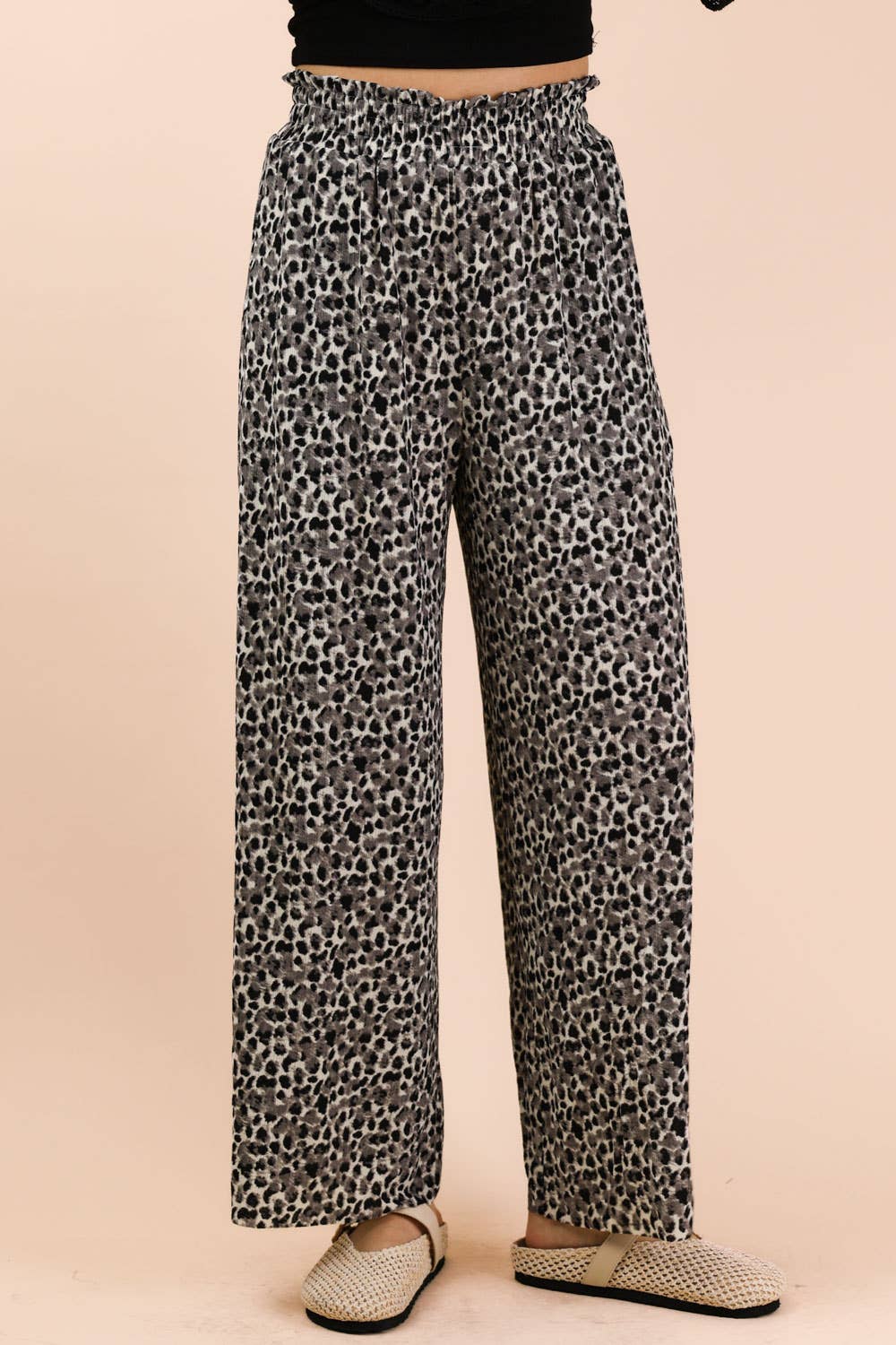 Wide Leg Leopard Pleated Comfy Pants
