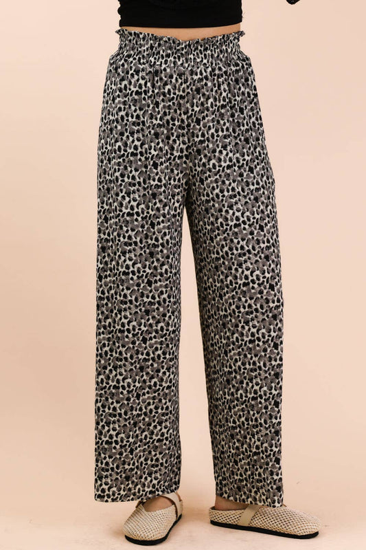 Wide Leg Leopard Pleated Comfy Pants