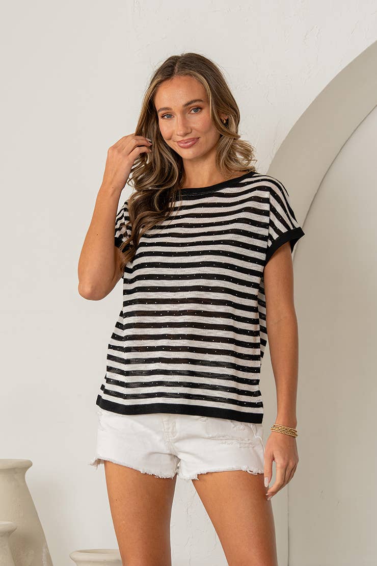 Relaxed Fit Short Sleeve Stripe Top